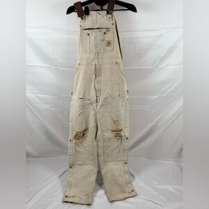 Carhartt Brown Duck Double Knee BibOveralls 36x36 Distressed Faded Zip Leg